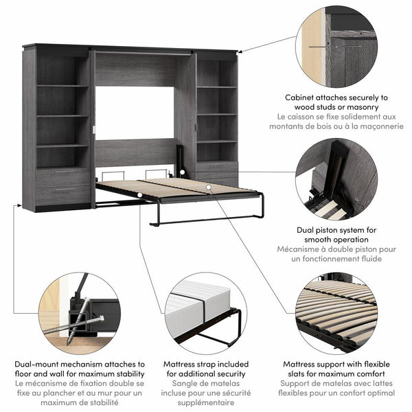 Full Murphy Bed with Shelves and Drawers (120W)