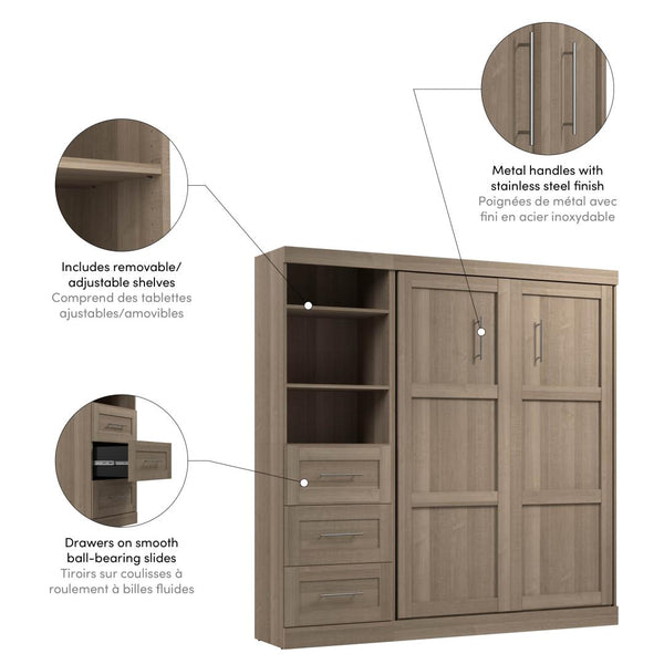 Lit escamotable double et étagère avec tiroirs (84L)