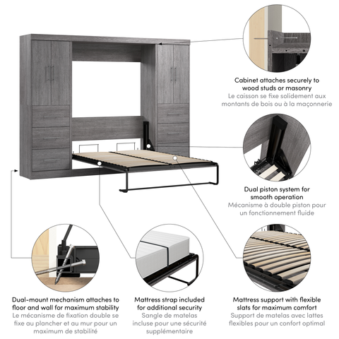Lit escamotable double avec 2 armoires-penderies (109L)
