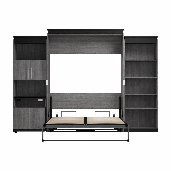 Grand lit escamotable avec tablettes et armoire avec bureau rétractable (126L)
