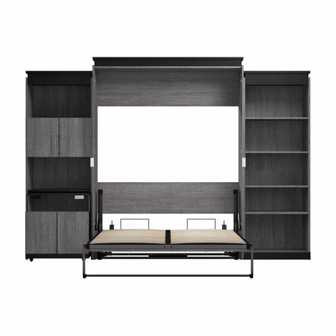 Grand lit escamotable avec tablettes et armoire avec bureau rétractable (126L)