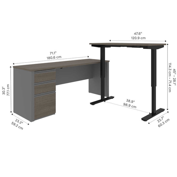 Bureau assis-debout en L 72L avec caisson