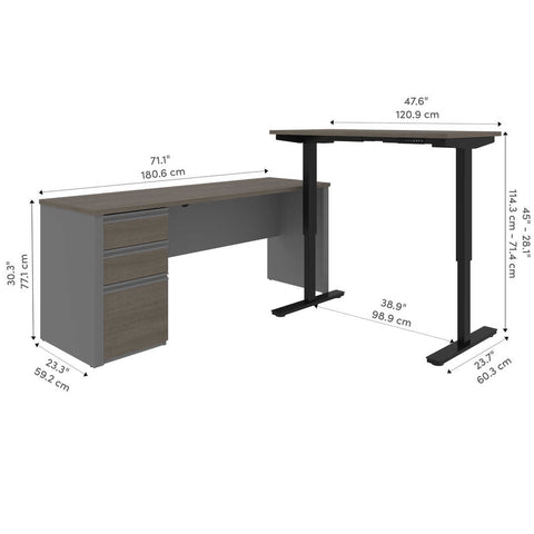 Bureau assis-debout en L 72L avec caisson
