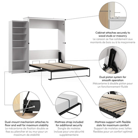 Grand lit escamotable avec organisateur de garde-robe (94L)