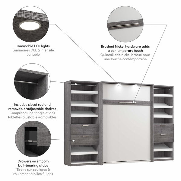 Lit escamotable double avec 2 organisateurs de garde-robe avec tiroirs (119L)