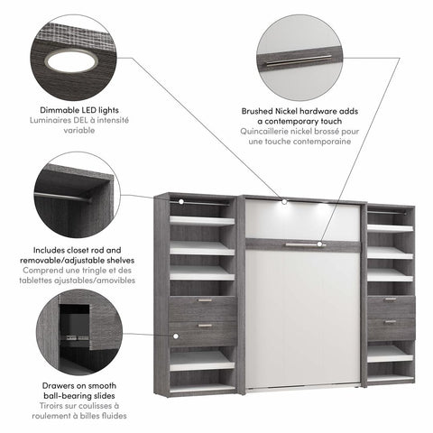 Lit escamotable double avec 2 organisateurs de garde-robe avec tiroirs (119L)