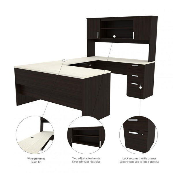 Bureau de direction en U 65L avec caisson et huche