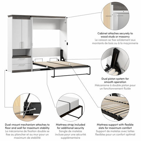 Lit escamotable double avec armoire et tablette coulissante (91L)