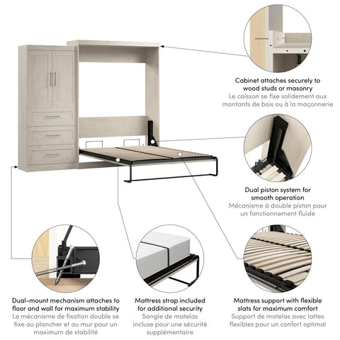 Grand lit escamotable et armoire avec tiroirs (101L)