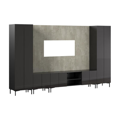 141W Modular Entertainment Center with TV Stand, Storage Cabinet, Tall Storage Cabinets, and Large Wall Panel