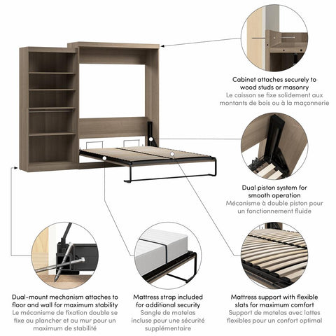 Grand lit escamotable avec organisateur de garde-robe (101L)