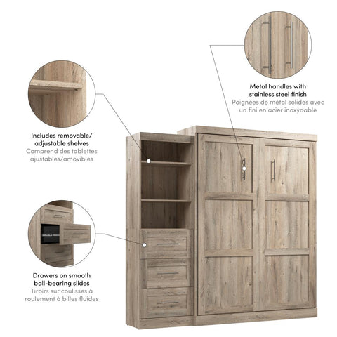 Queen Murphy Bed and Shelving Unit with Drawers (90W)