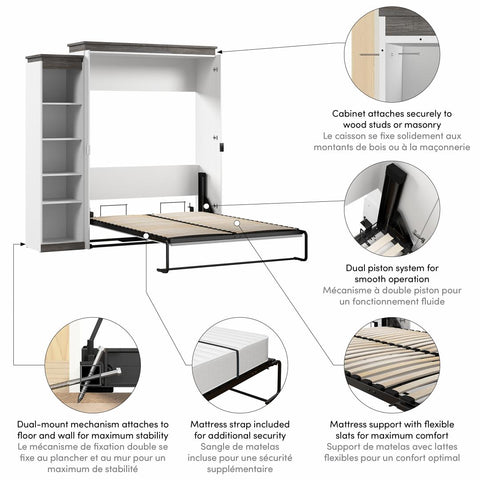 Grand lit escamotable avec étagère (87L)