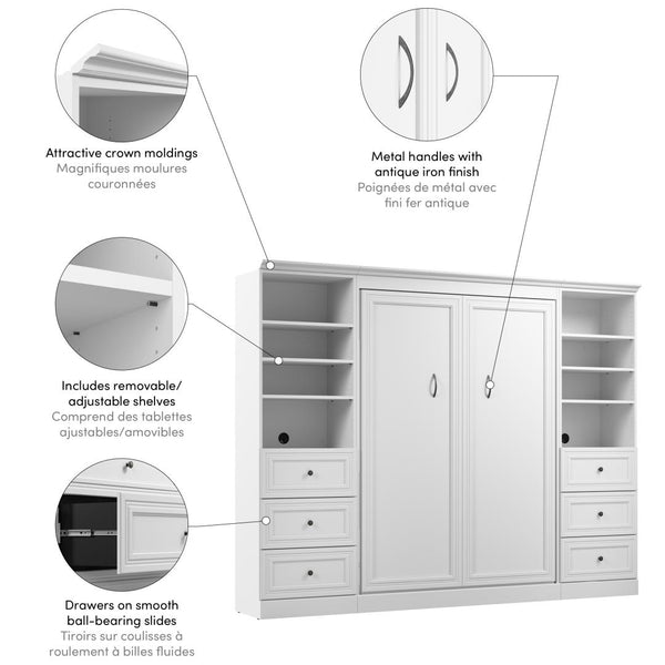 Lit escamotable double et 2 organisateurs de garde-robe avec tiroirs (109L)