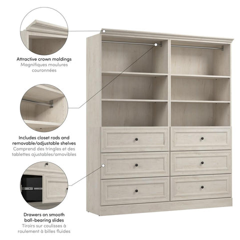 Traditional Closet System with Shelves, Drawers & Clothing Rod, 72W x 20D