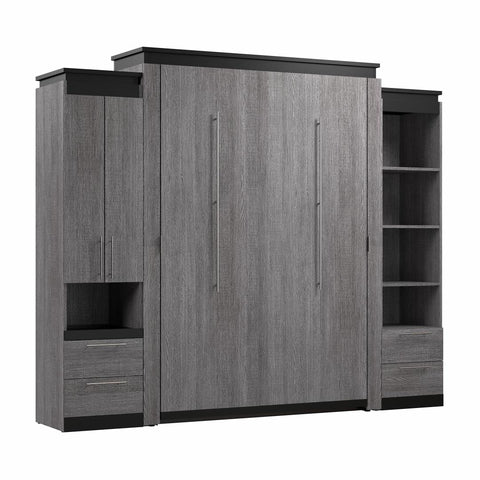 Grand lit escamotable avec armoire et grande étagère avec tiroirs (106L)