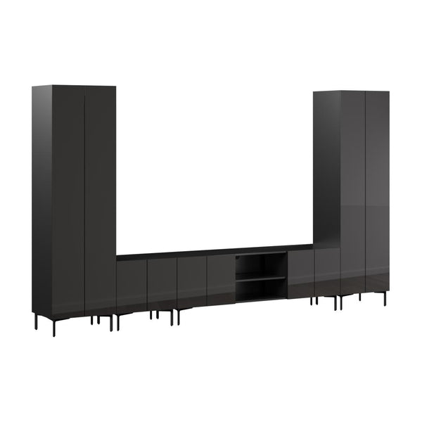 141W Modular Entertainment Center with TV Stand, Storage Cabinet, and Tall Storage Cabinets