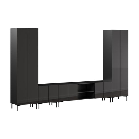 141W Modular Entertainment Center with TV Stand, Storage Cabinet, and Tall Storage Cabinets