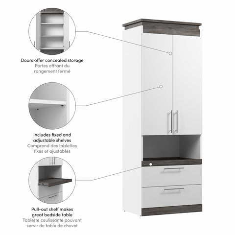 30W Tall Storage Cabinet with Doors, Drawers and Pull-Out Shelf