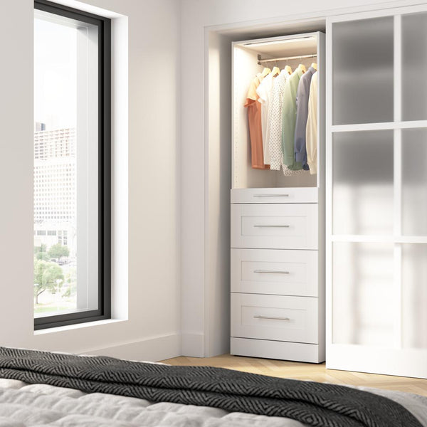 Modular Closet System with Shelves, Drawers, Clothing Rod & LED Light, Shaker Style, 25W x 25D