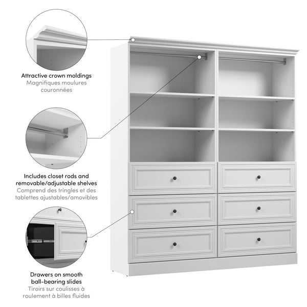 Traditional Closet System with Shelves, Drawers & Clothing Rod, 72W x 20D