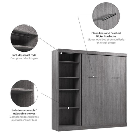 Lit escamotable double avec organisateur de garde-robe (84L)