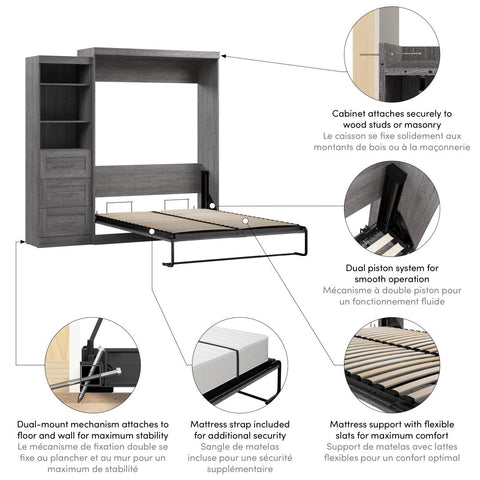 Queen Murphy Bed and Shelving Unit with Drawers (90W)