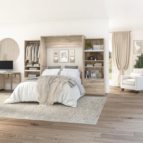 Grand lit escamotable avec 2 organisateurs de garde-robe avec tiroirs (125L)