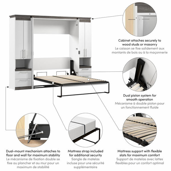 Full Murphy Bed with Storage Cabinets and Pull-Out Shelves (100W)