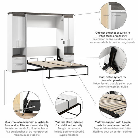 Full Murphy Bed with Storage Cabinets and Pull-Out Shelves (100W)