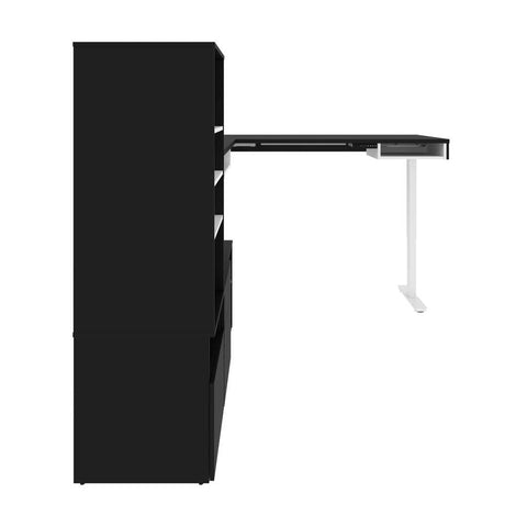 Deux bureaux assis-debout en L 72L avec crédence et étagère