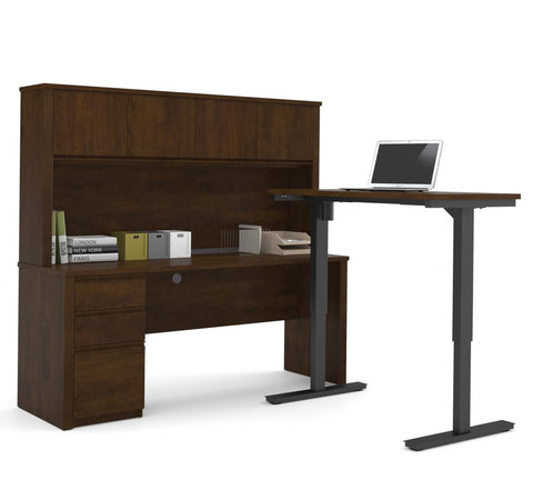 Bureau assis-debout en L 72L avec caisson et huche
