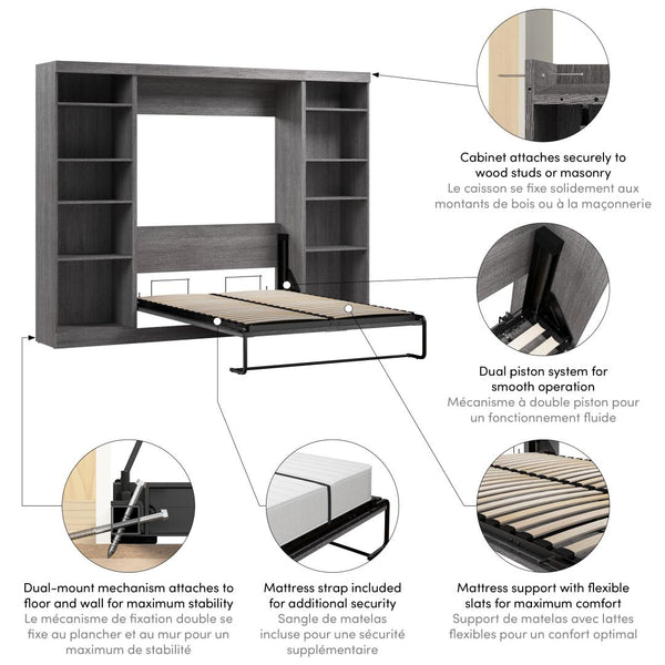 Lit escamotable double avec 2 étagères (109L)