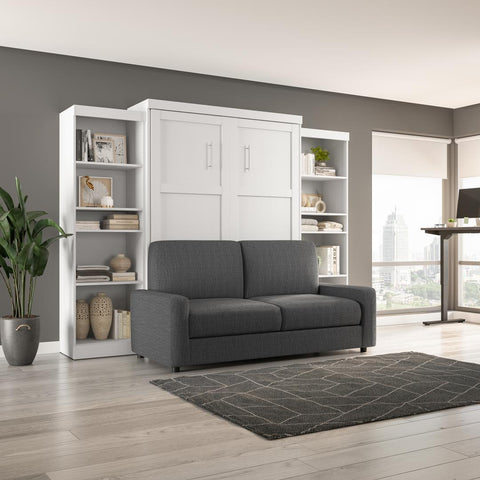 Grand lit escamotable avec canapé et étagères (115L)