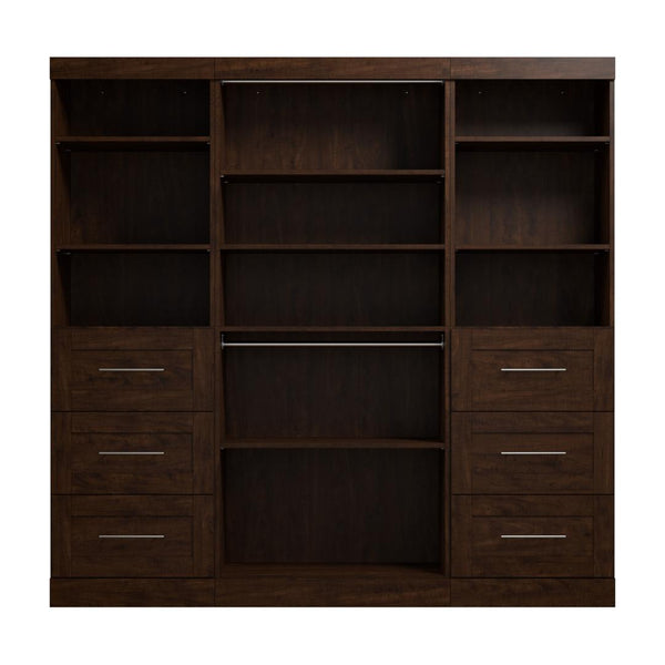 Contemporary Closet System with Shelves, Drawers & Clothing Rods, 86W x 19D