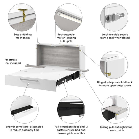 63W Queen Murphy Cabinet Bed with Pullout Drawer
