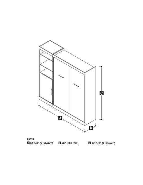 Lit escamotable double et organisateur de garde-robe avec portes (84L)