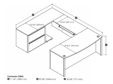 Bureau de direction en U 72L avec classeur latéral