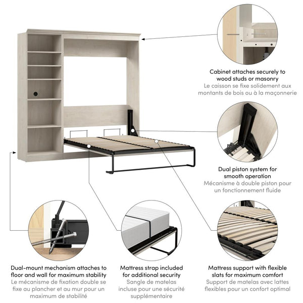 Lit escamotable double et organisateur de garde-robe (84L)