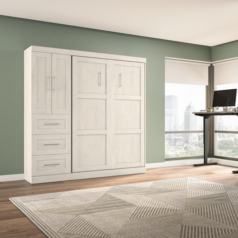 Lit escamotable double avec organisateur de garde-robe avec tiroirs (84L)