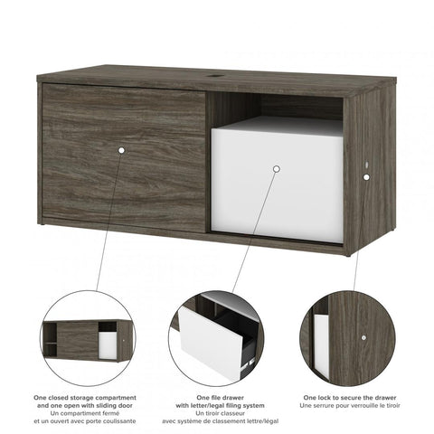 Bureau assis-debout en L 81L avec crédence