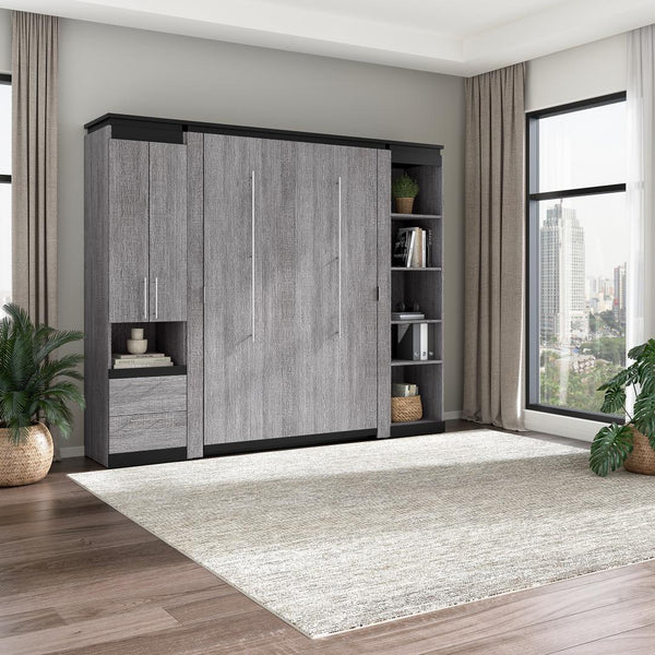 Lit escamotable double avec armoire et tablettes (100L)