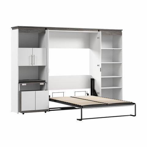 Lit escamotable double avec tablettes et armoire avec bureau rétractable (120L)