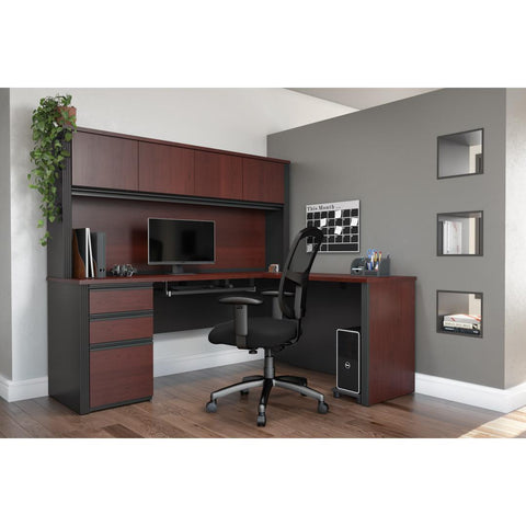 72W L-Shaped Desk with Pedestal and Hutch