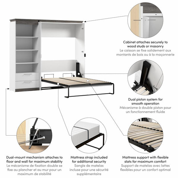 Full Murphy Bed with Shelves and Drawers (91W)