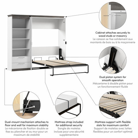 Full Murphy Bed with Shelves and Drawers (91W)