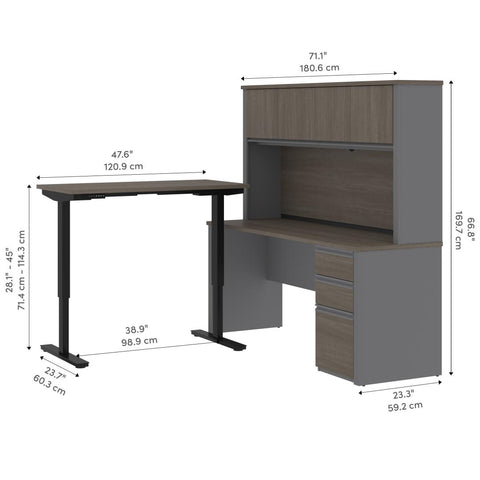 72W L-Shaped Standing Desk with Pedestal and Hutch