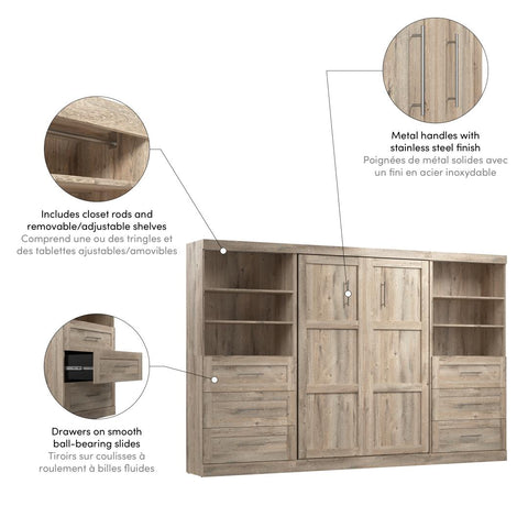 Lit escamotable double et 2 étagères avec tiroirs (131L)