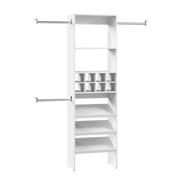 24W Closet Organizer with Shoe Shelves, Clothing Rods and Cubbies