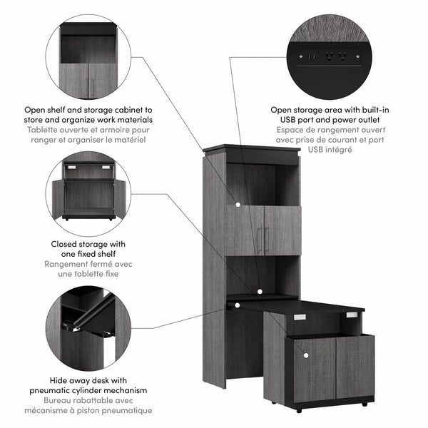 Grande armoire 30L avec portes et bureau rétractable